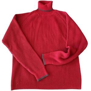GAP Red Ribbed Turtleneck Sweater Women’s Large Cotton Knit Pullover